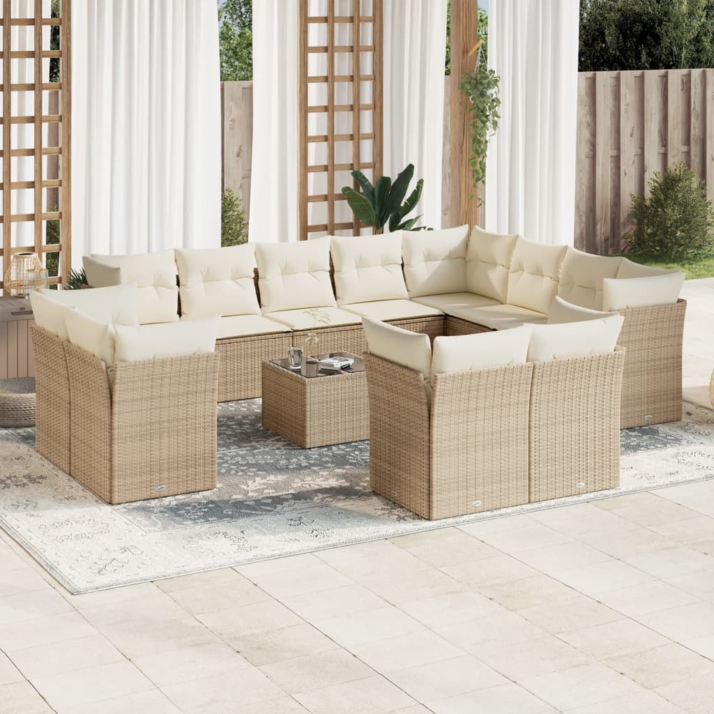 13-delige Loungeset met kussens poly rattan beige