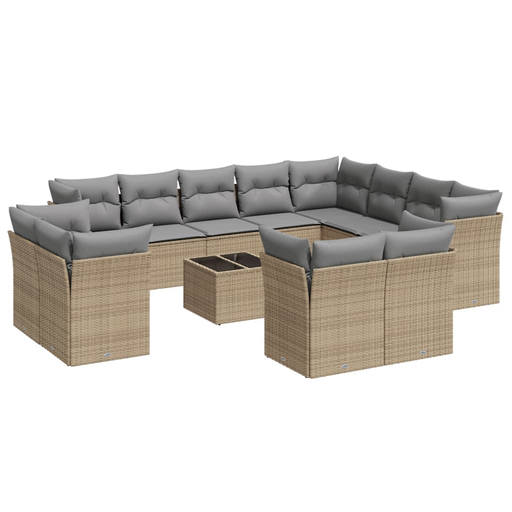 13-delige Loungeset met kussens poly rattan beige