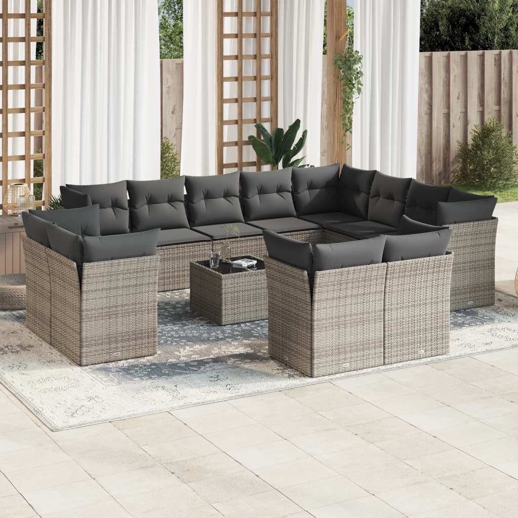 13-delige Loungeset met kussens poly rattan beige