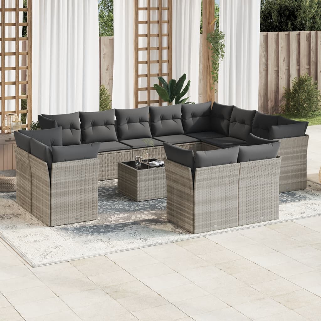 12-delige Loungeset met kussens poly rattan lichtgrijs