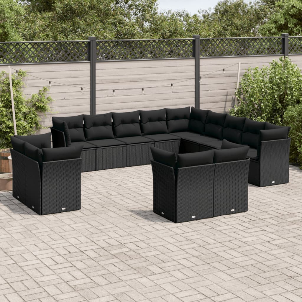 13-delige Loungeset met kussens poly rattan lichtgrijs