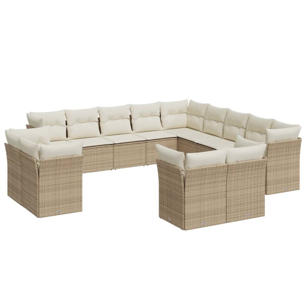 13-delige Loungeset met kussens poly rattan beige