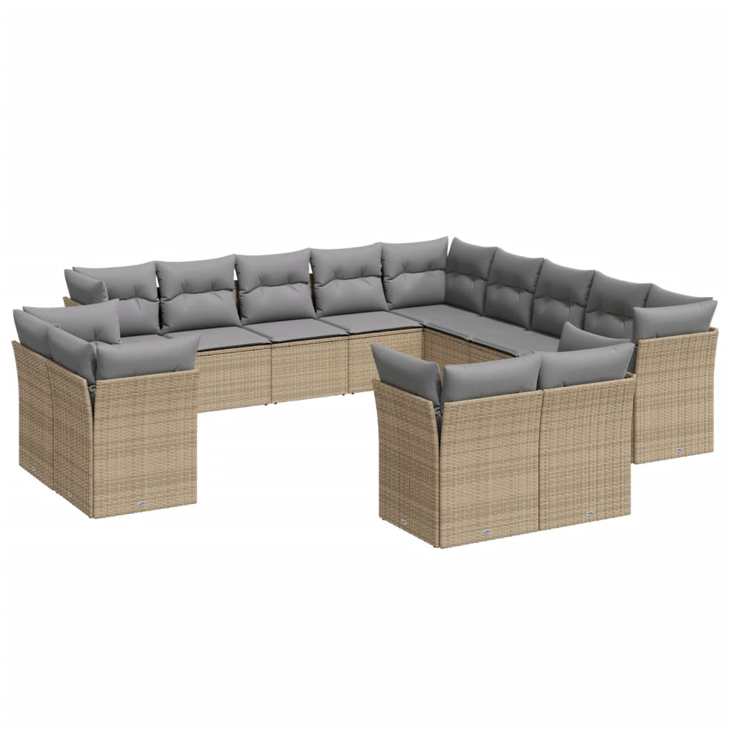 13-delige Loungeset met kussens poly rattan beige