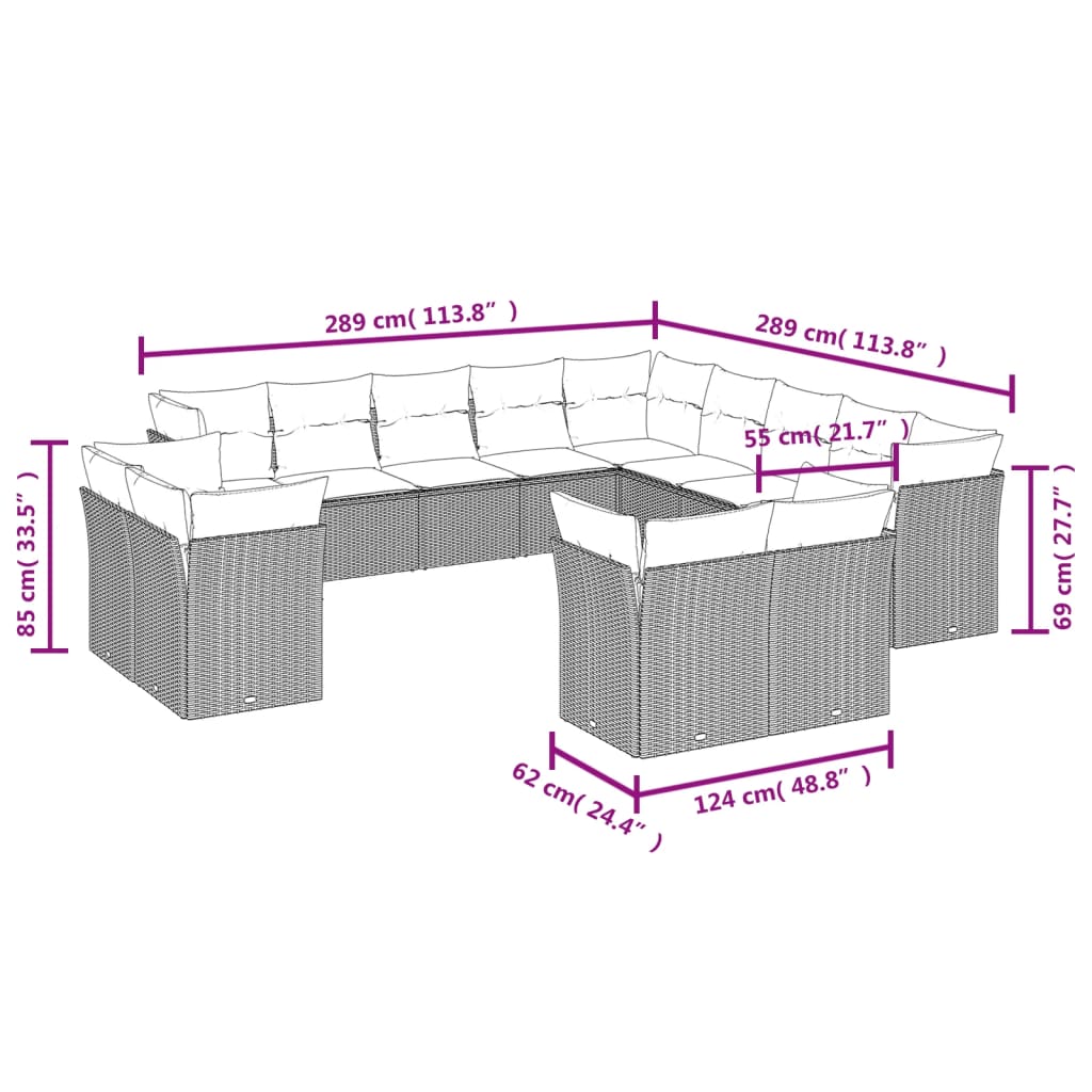 13-delige Loungeset met kussens poly rattan beige