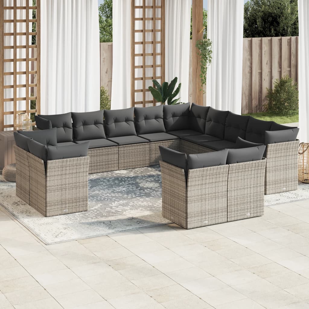 13-delige Loungeset met kussens poly rattan beige