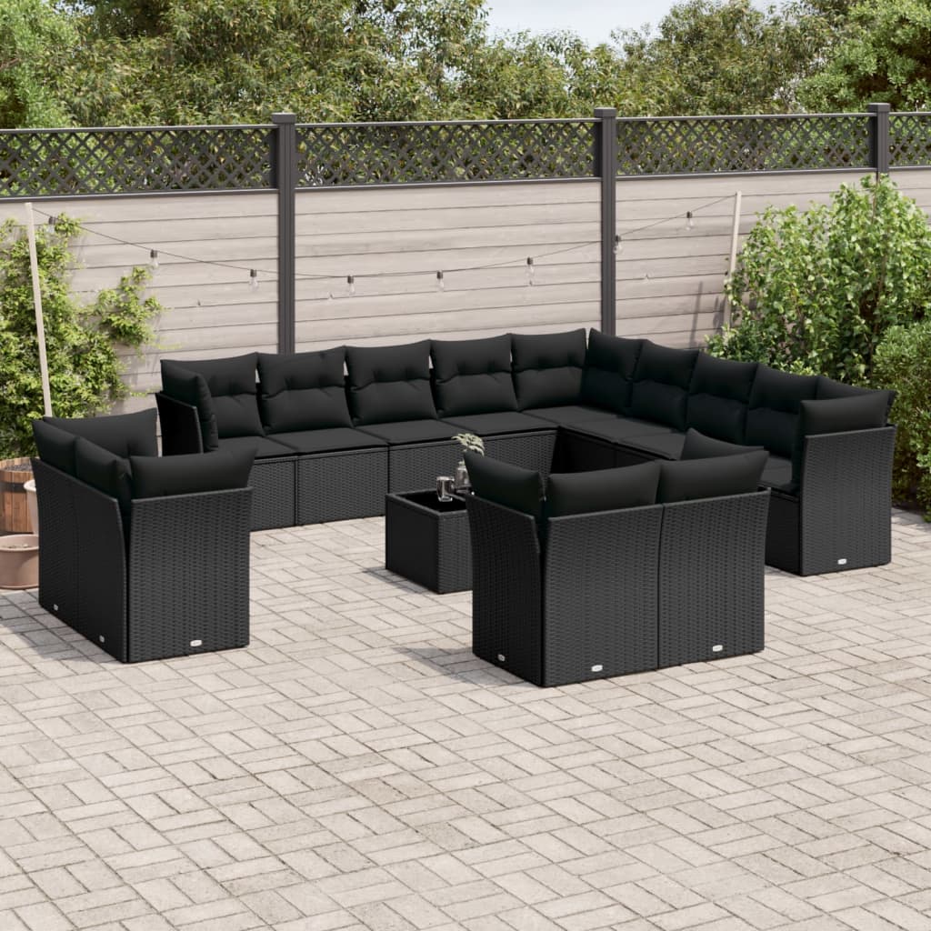 13-delige Loungeset met kussens poly rattan lichtgrijs