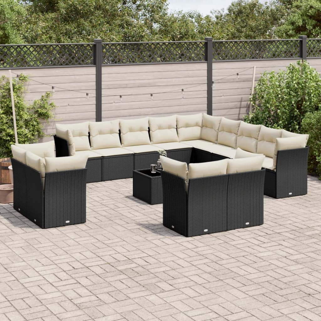 13-delige Loungeset met kussens poly rattan beige