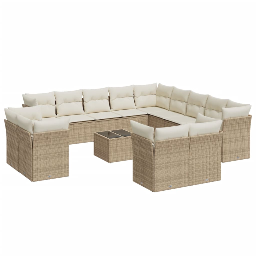 13-delige Loungeset met kussens poly rattan lichtgrijs