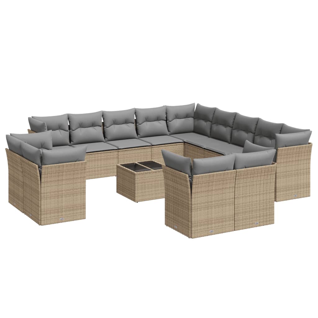 13-delige Loungeset met kussens poly rattan lichtgrijs