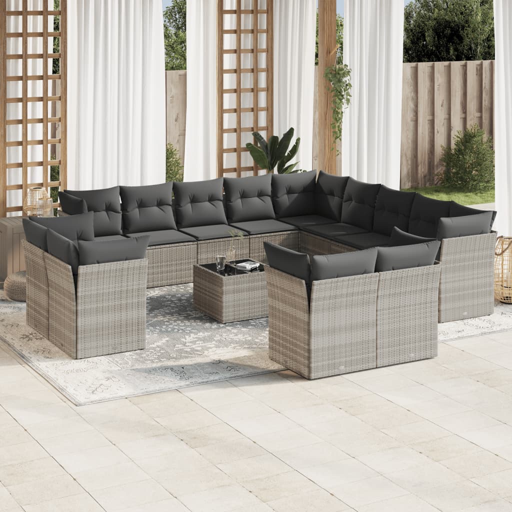 13-delige Loungeset met kussens poly rattan beige