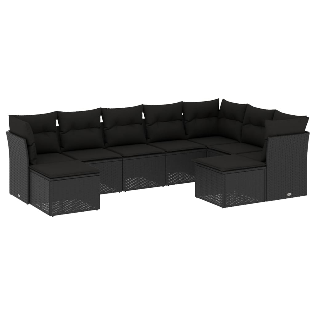 9-delige Loungeset met kussens poly rattan