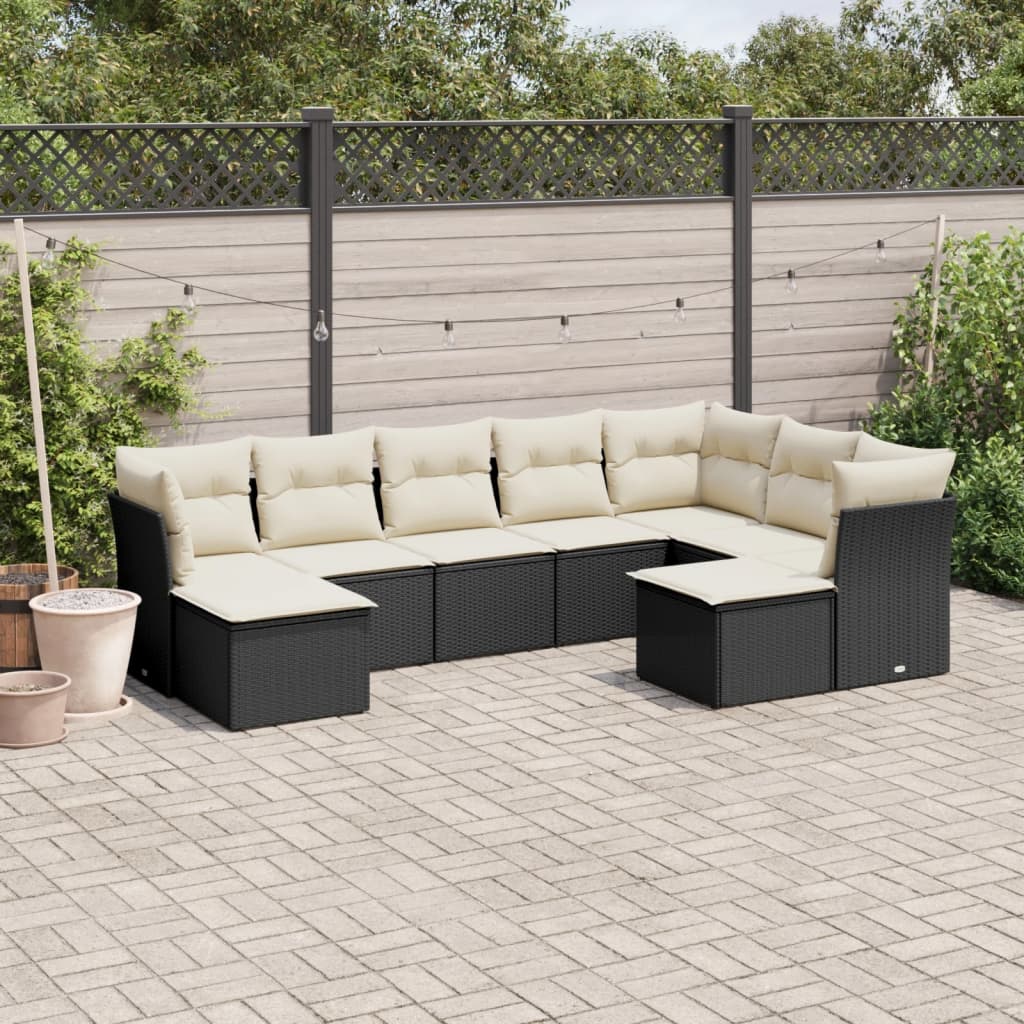 10-delige Loungeset met kussens poly rattan lichtgrijs