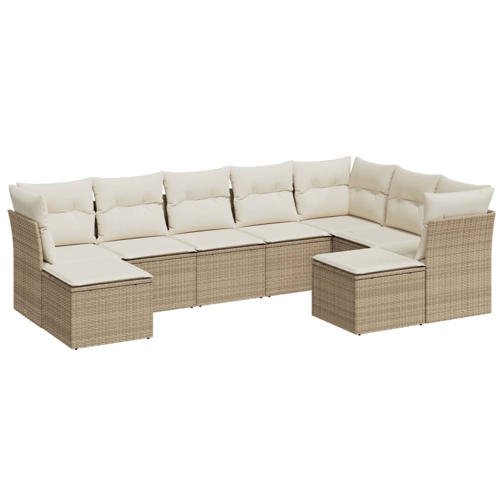 9-delige Loungeset met kussens poly rattan