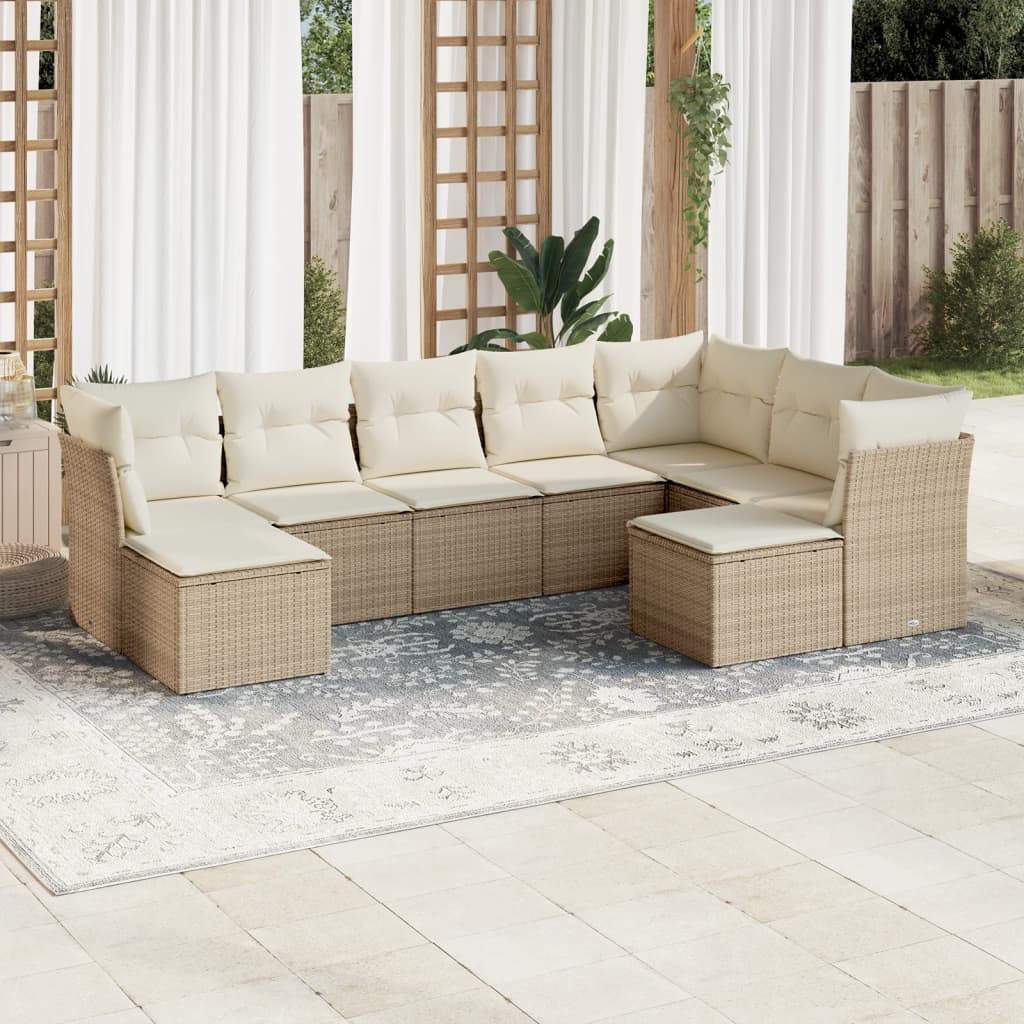 9-delige Loungeset met kussens poly rattan