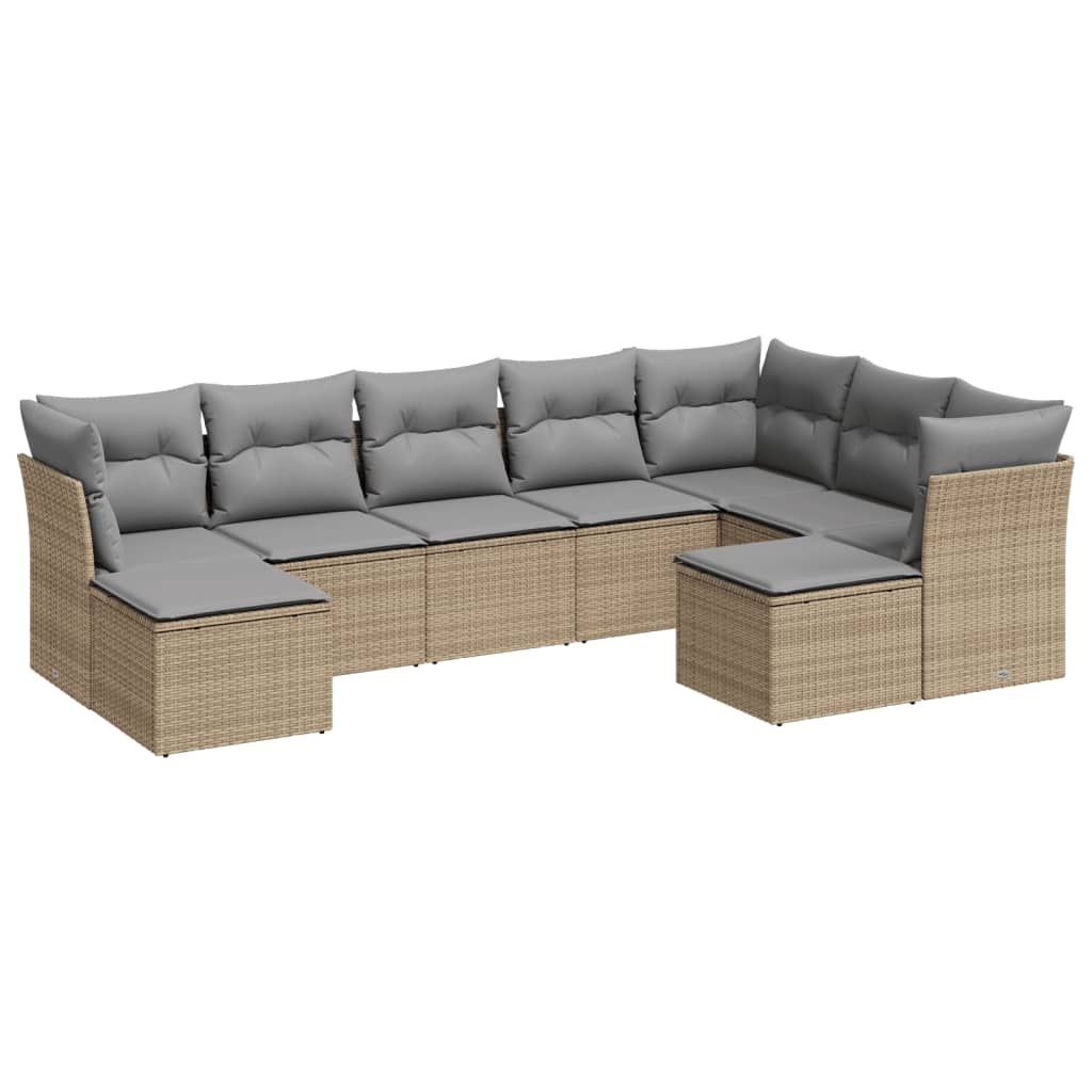 9-delige Loungeset met kussens poly rattan