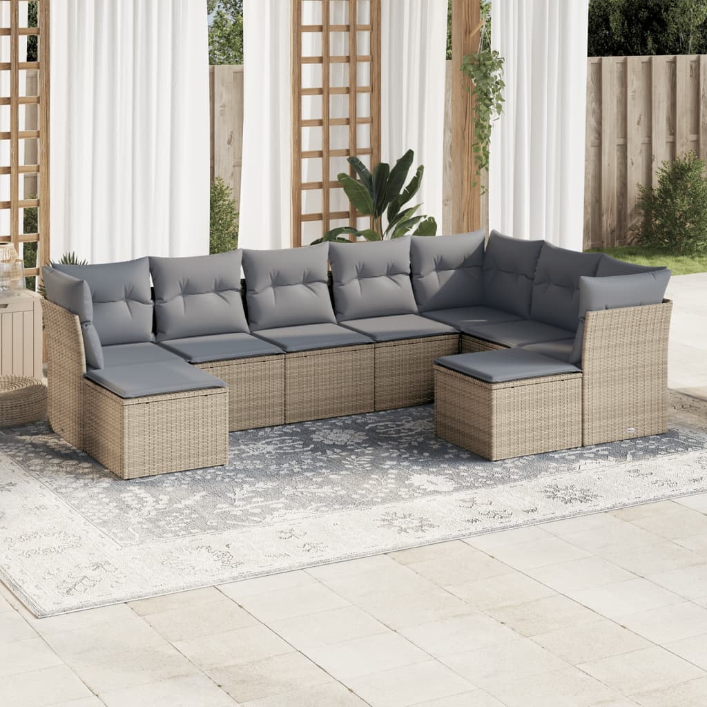 9-delige Loungeset met kussens poly rattan