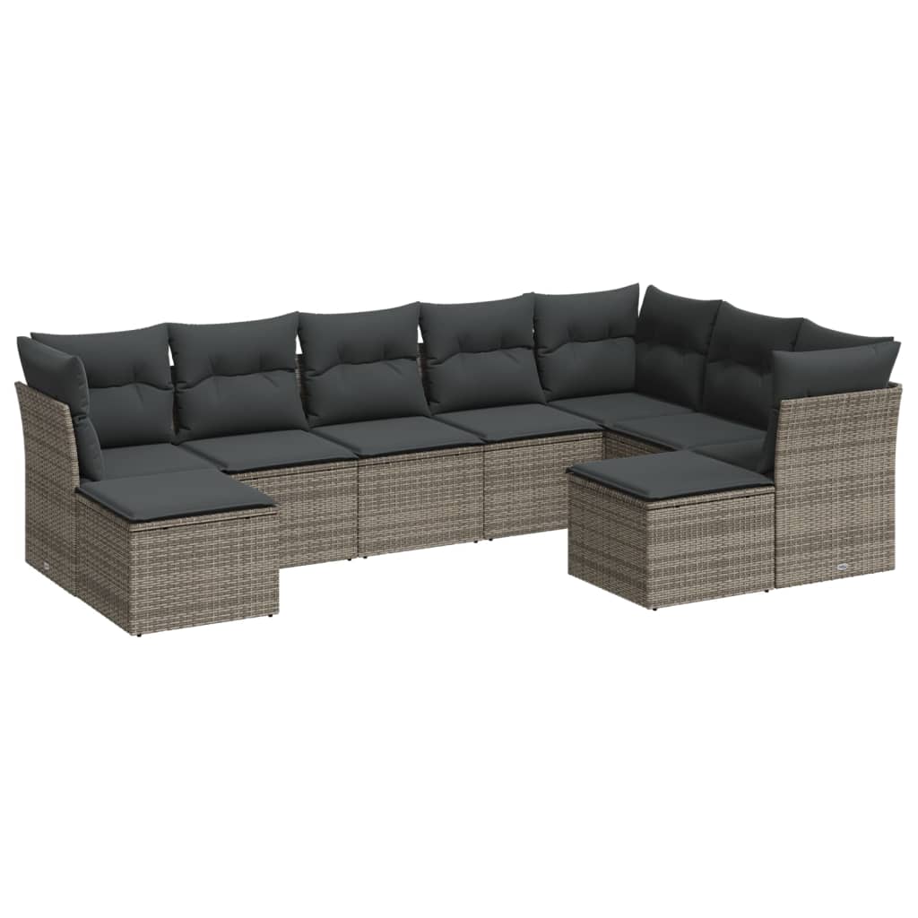 10-delige Loungeset met kussens poly rattan lichtgrijs