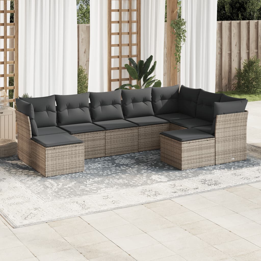 9-delige Loungeset met kussens poly rattan