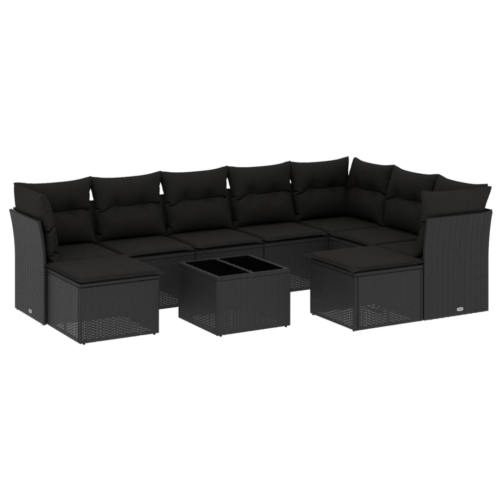 10-delige Loungeset met kussens poly rattan lichtgrijs