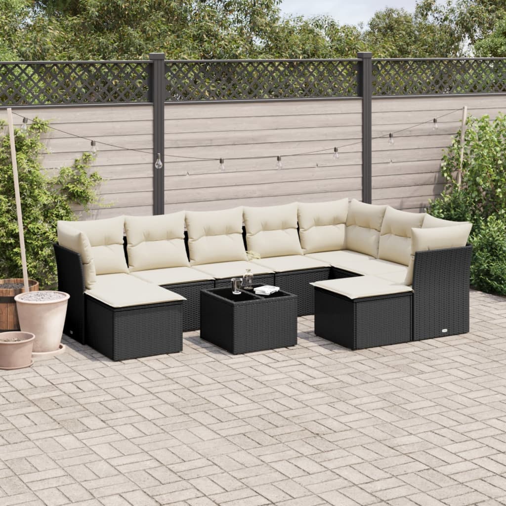 10-delige Loungeset met kussens poly rattan lichtgrijs