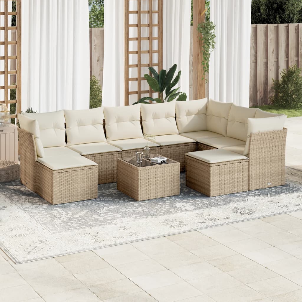 9-delige Loungeset met kussens poly rattan