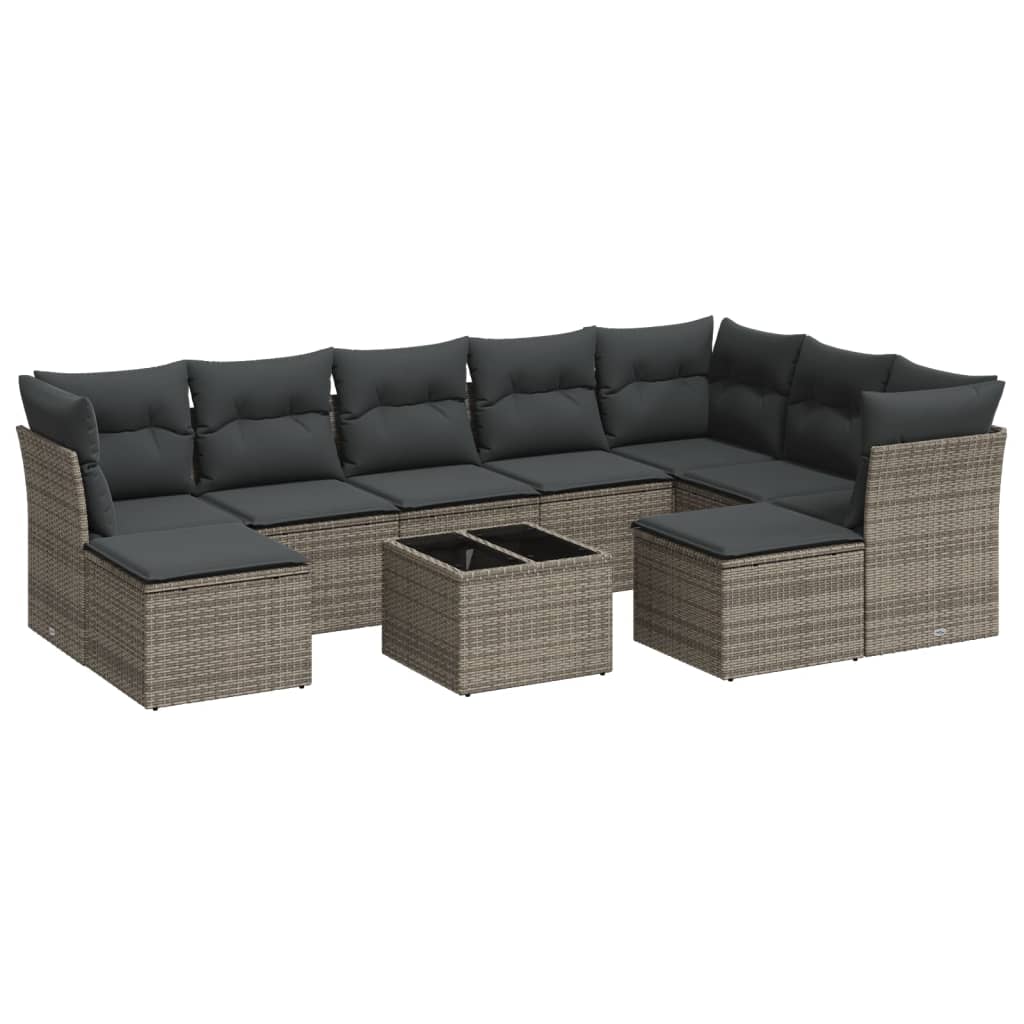 10-delige Loungeset met kussens poly rattan lichtgrijs