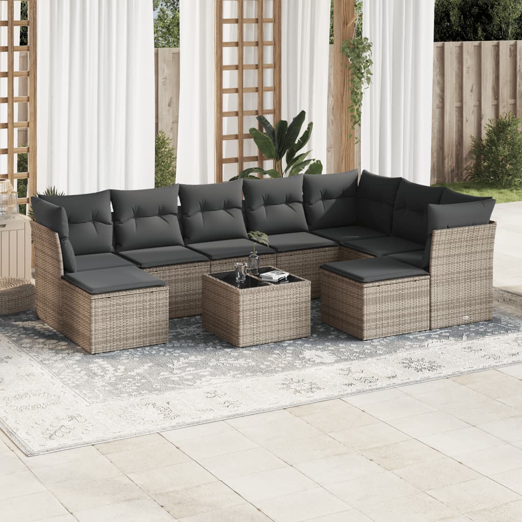 9-delige Loungeset met kussens poly rattan