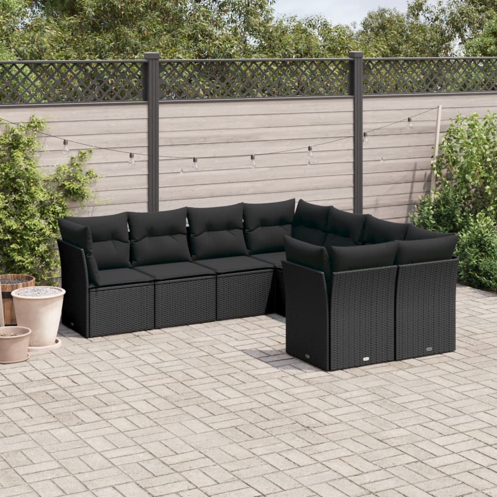 8-delige Loungeset met kussens poly rattan