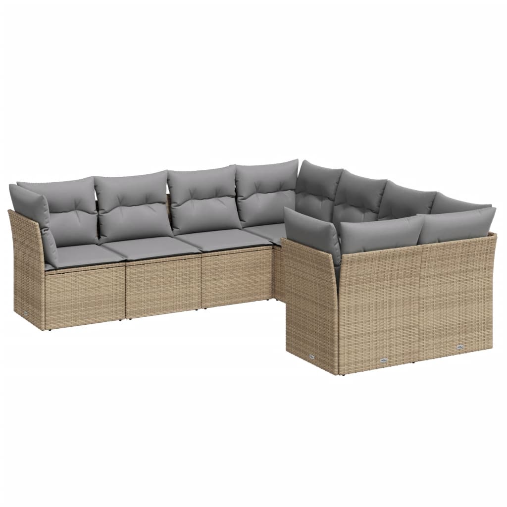 8-delige Loungeset met kussens poly rattan