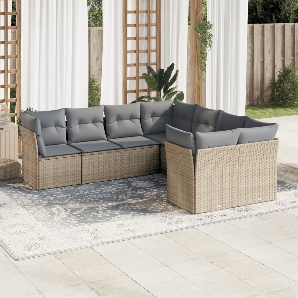 8-delige Loungeset met kussens poly rattan