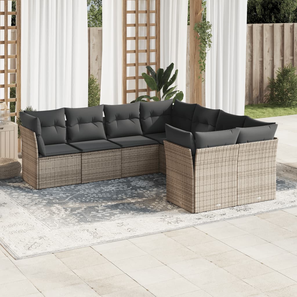 8-delige Loungeset met kussens poly rattan