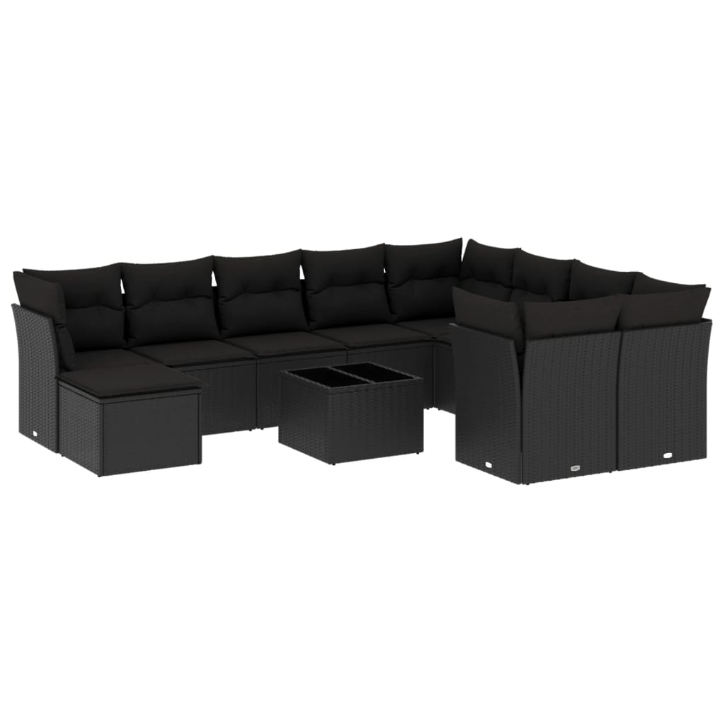 11-delige Loungeset met kussens poly rattan lichtgrijs