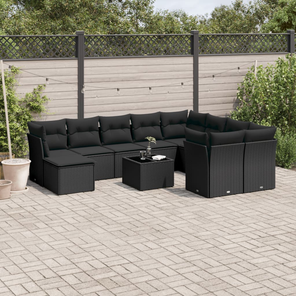 11-delige Loungeset met kussens poly rattan lichtgrijs