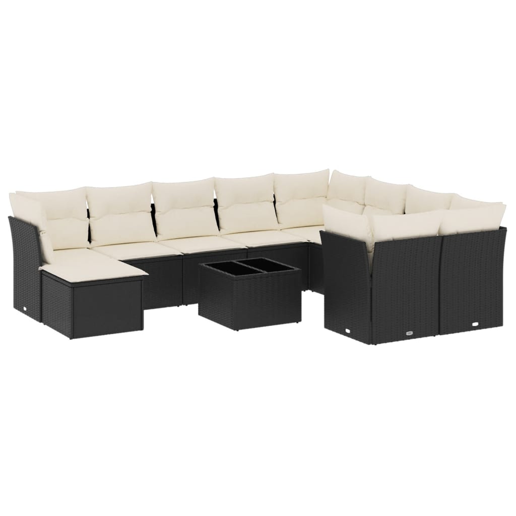 11-delige Loungeset met kussens poly rattan lichtgrijs