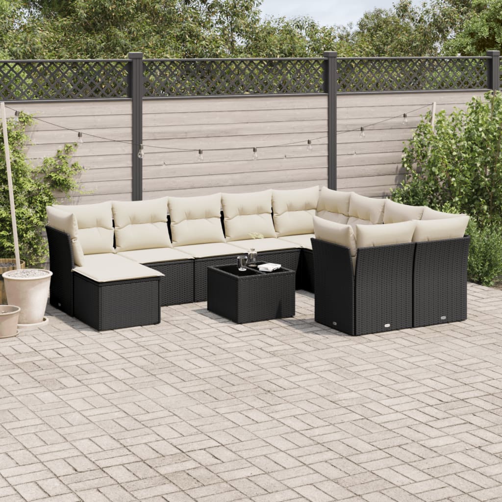 11-delige Loungeset met kussens poly rattan lichtgrijs