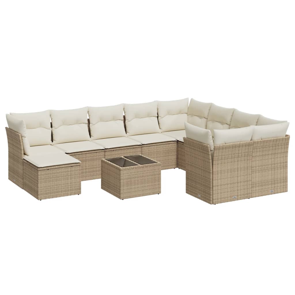 11-delige Loungeset met kussens poly rattan lichtgrijs