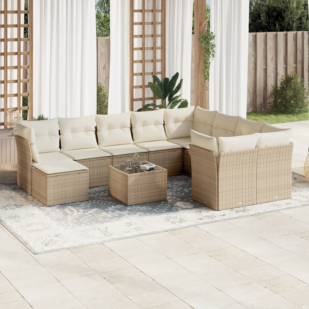 11-delige Loungeset met kussens poly rattan bruin