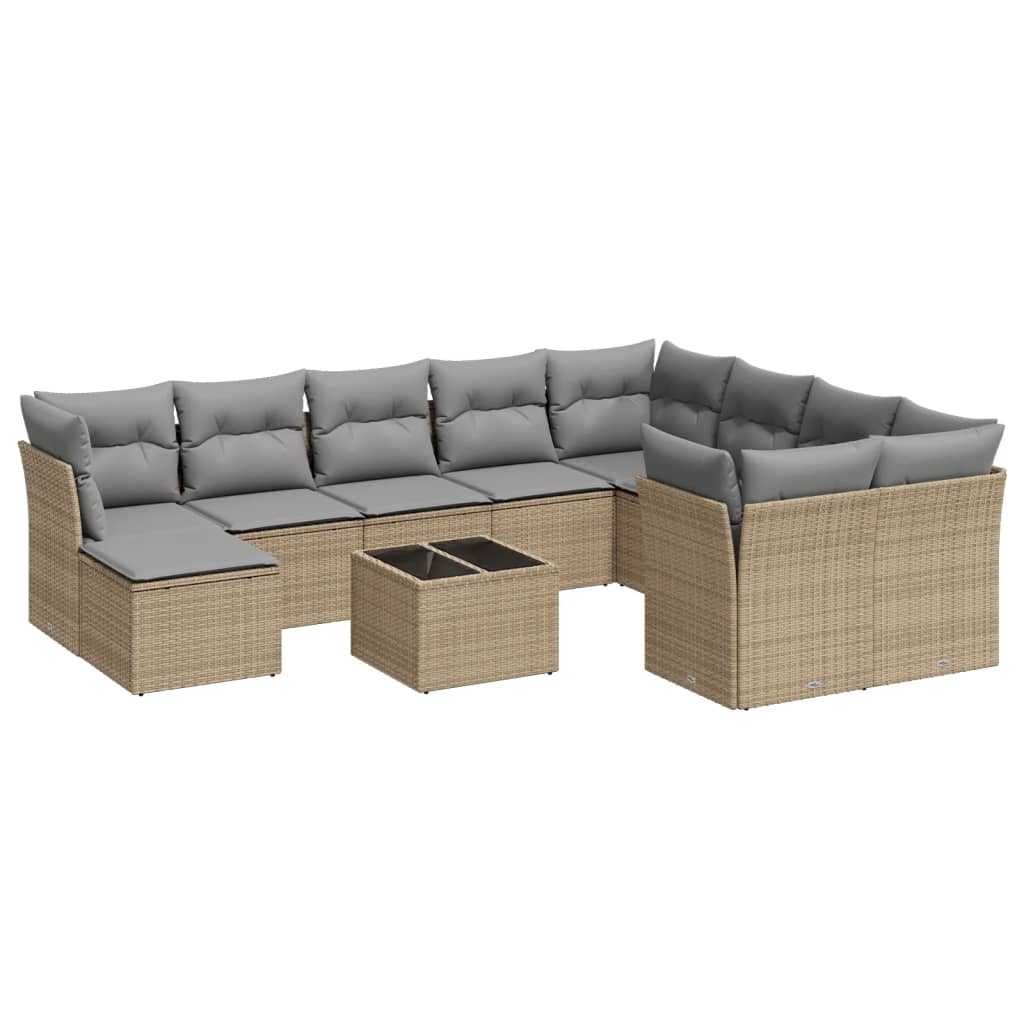 11-delige Loungeset met kussens poly rattan lichtgrijs