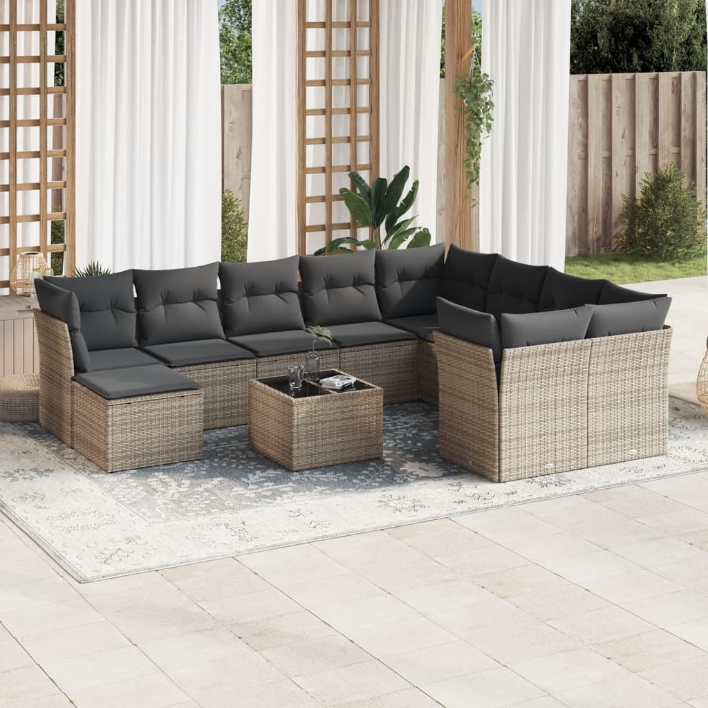 11-delige Loungeset met kussens poly rattan bruin