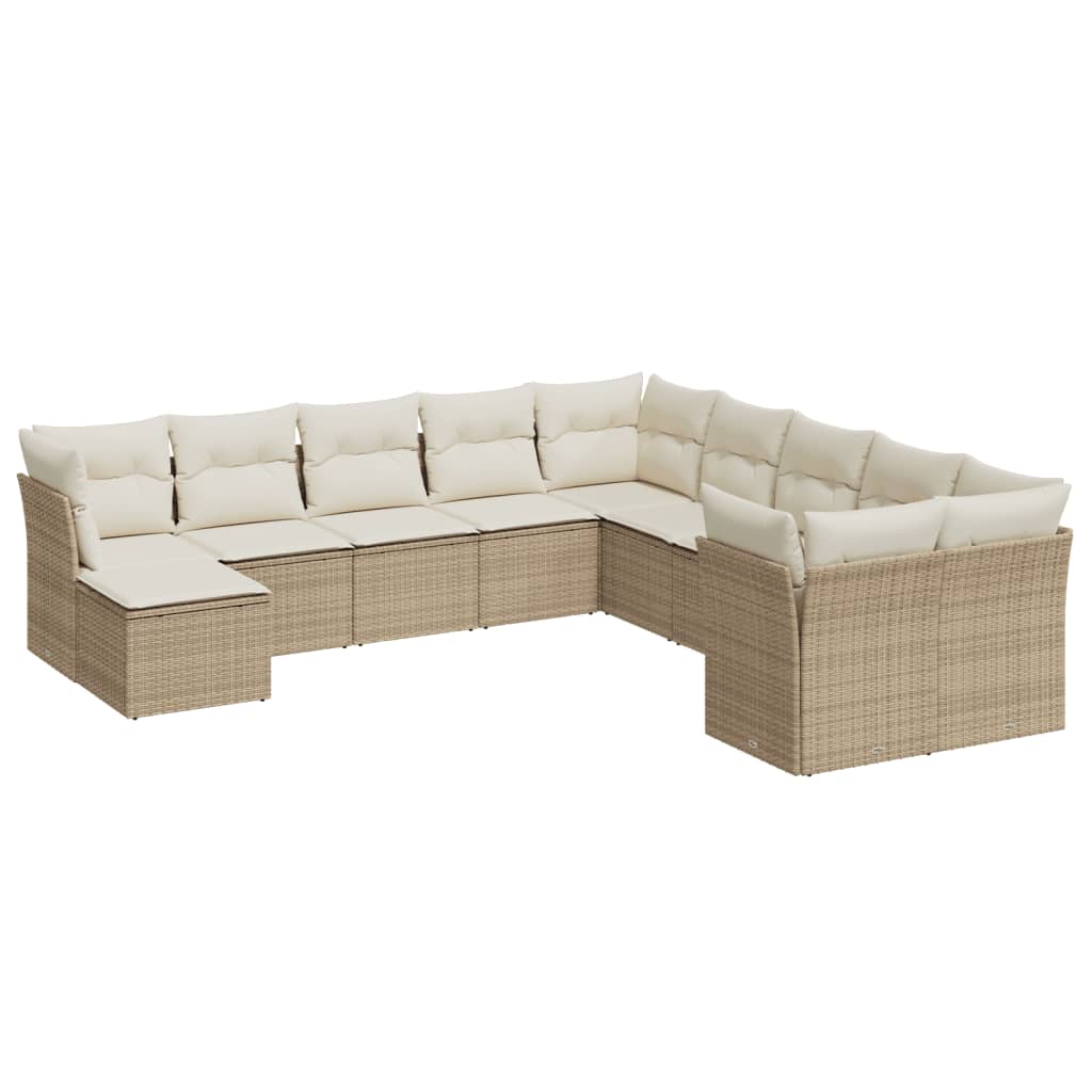 12-delige Loungeset met kussens poly rattan beige