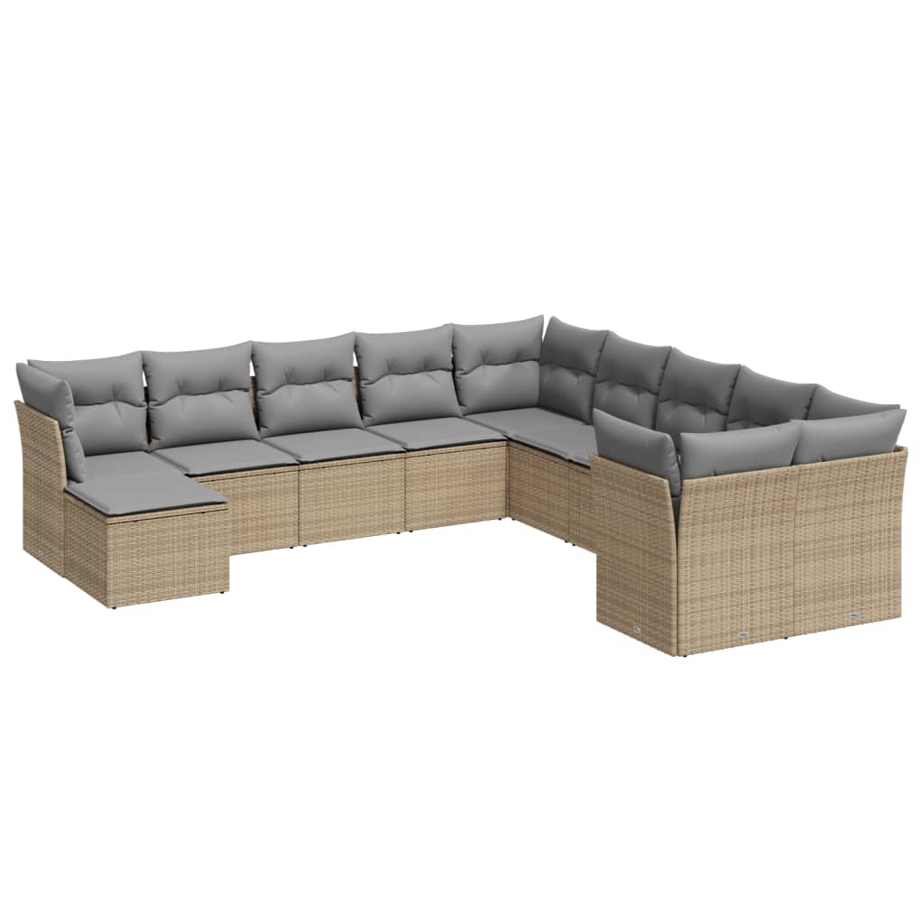 12-delige Loungeset met kussens poly rattan beige