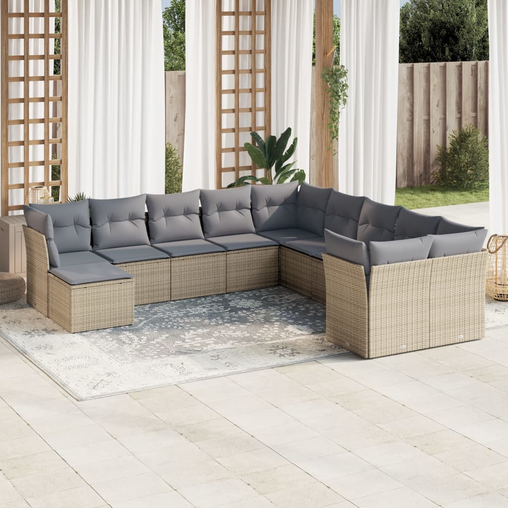 12-delige Loungeset met kussens poly rattan beige