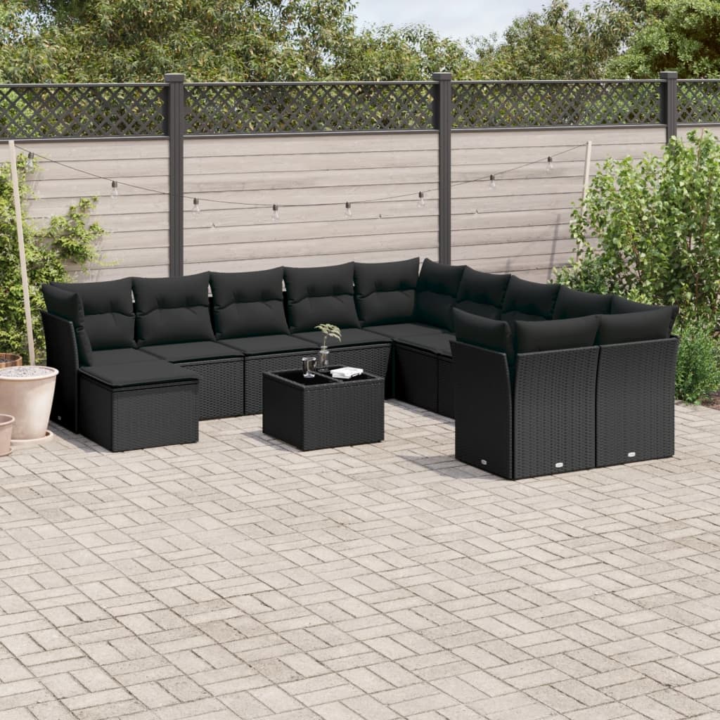 12-delige Loungeset met kussens poly rattan beige