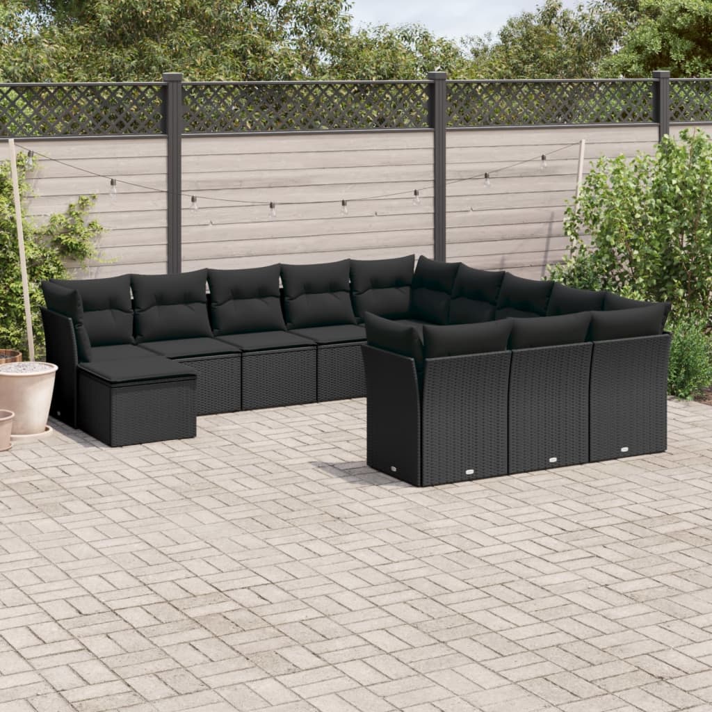 13-delige Loungeset met kussens poly rattan lichtgrijs