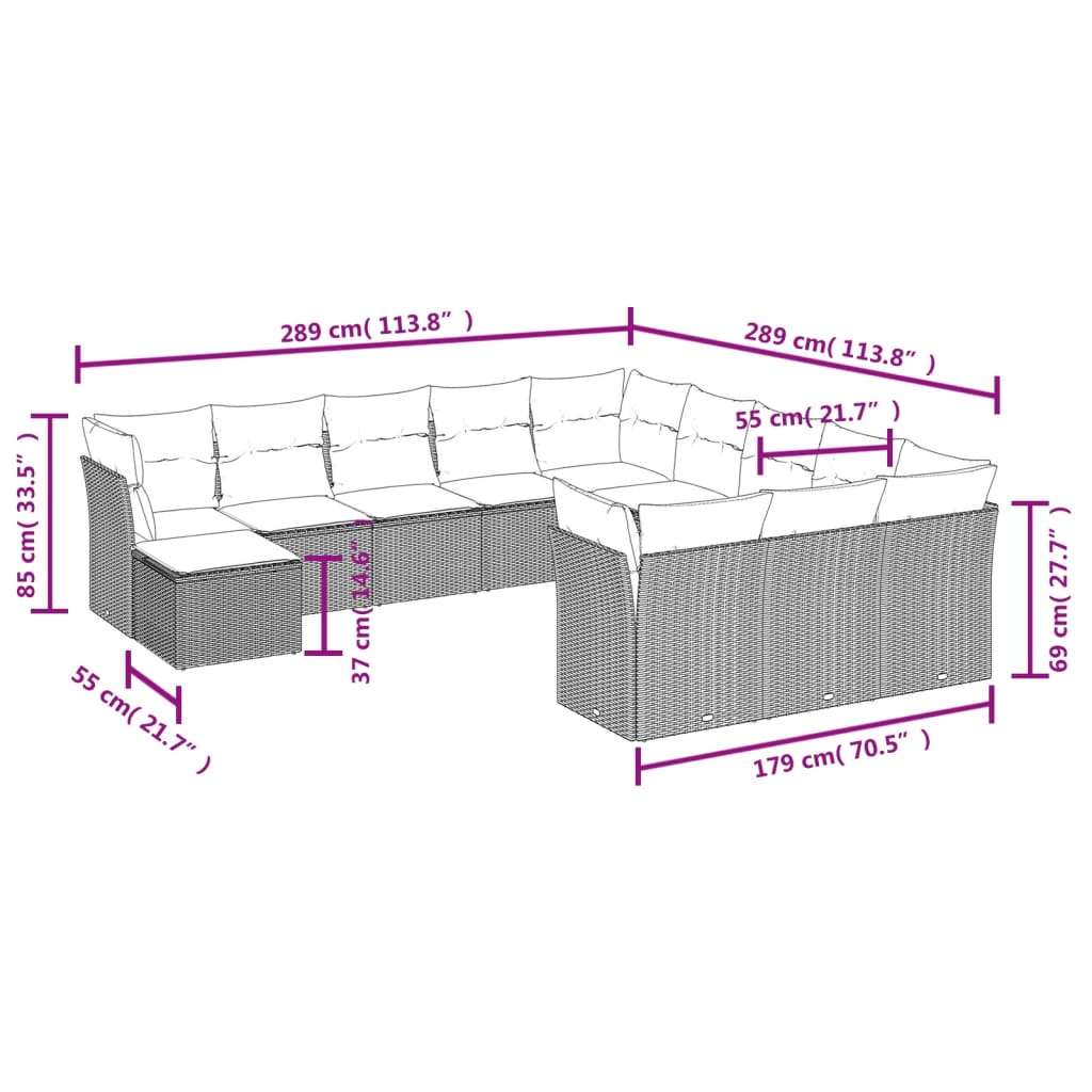 12-delige Loungeset met kussens poly rattan