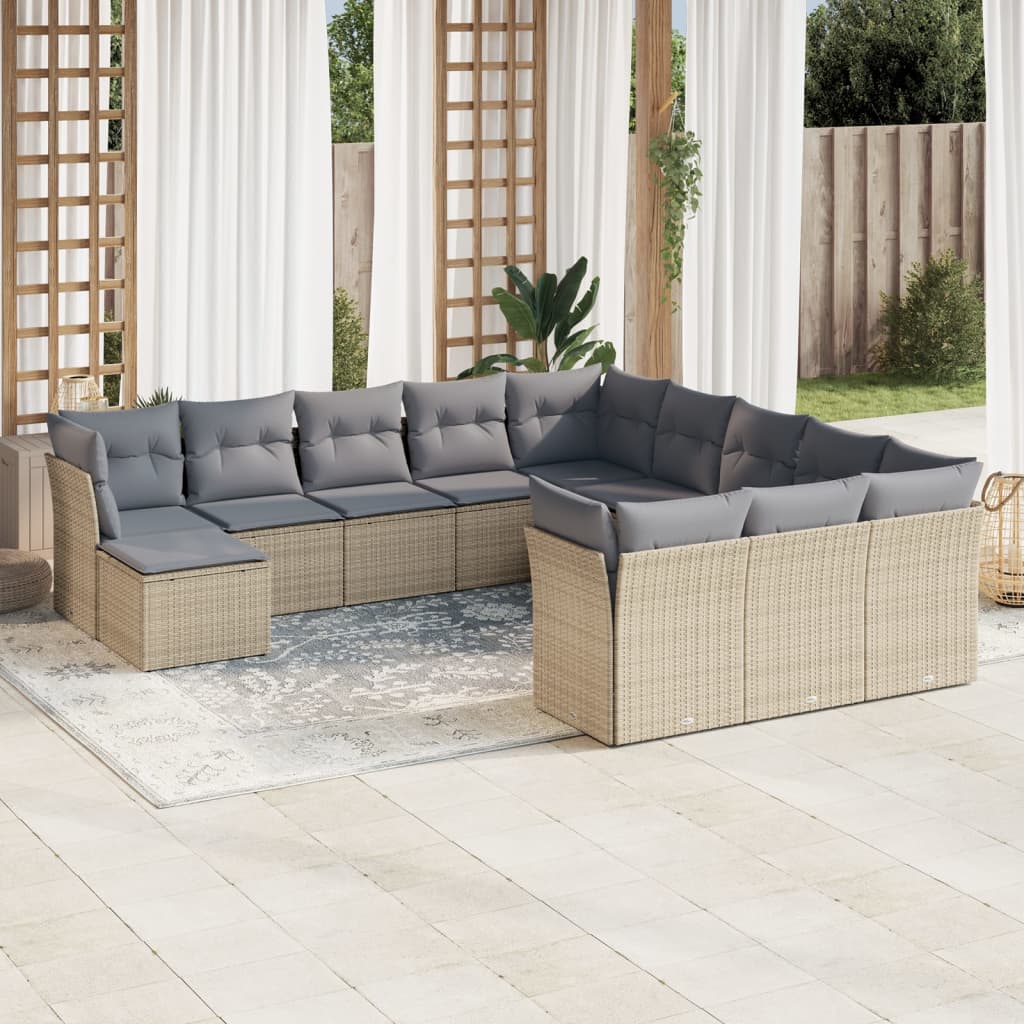 12-delige Loungeset met kussens poly rattan