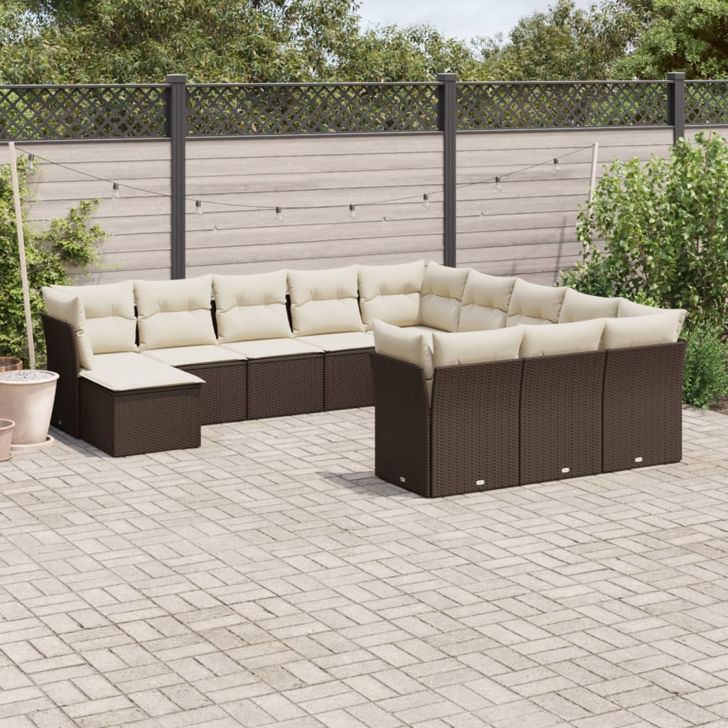 13-delige Loungeset met kussens poly rattan lichtgrijs