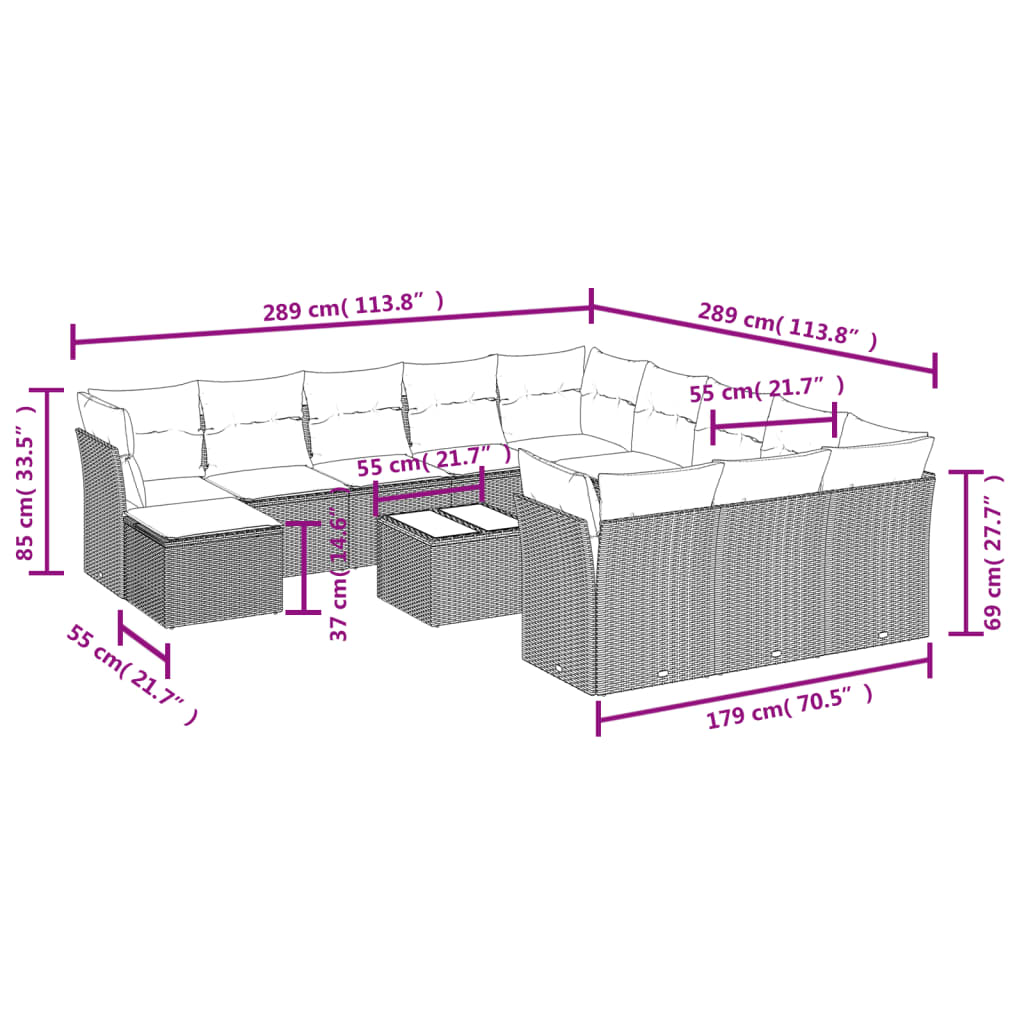 12-delige Loungeset met kussens poly rattan