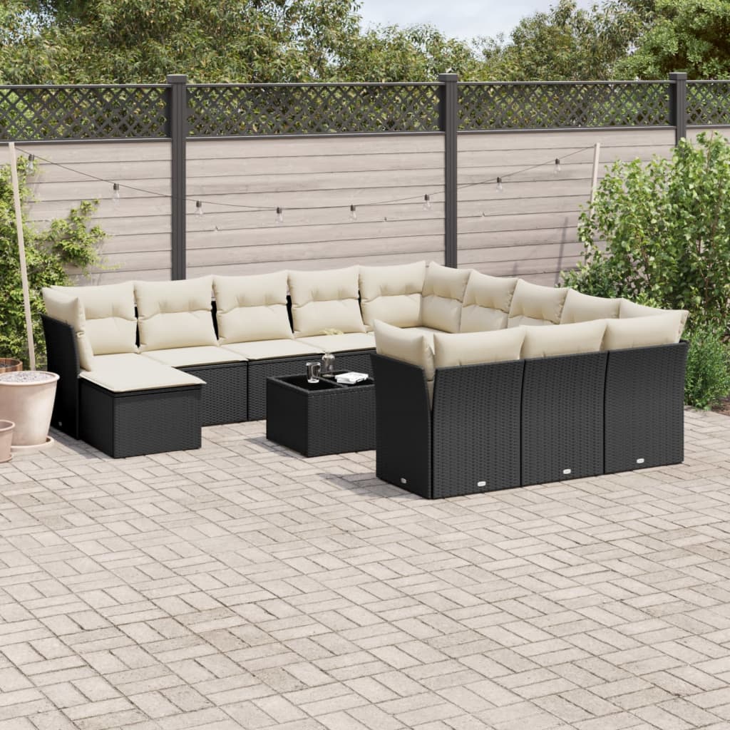 13-delige Loungeset met kussens poly rattan lichtgrijs