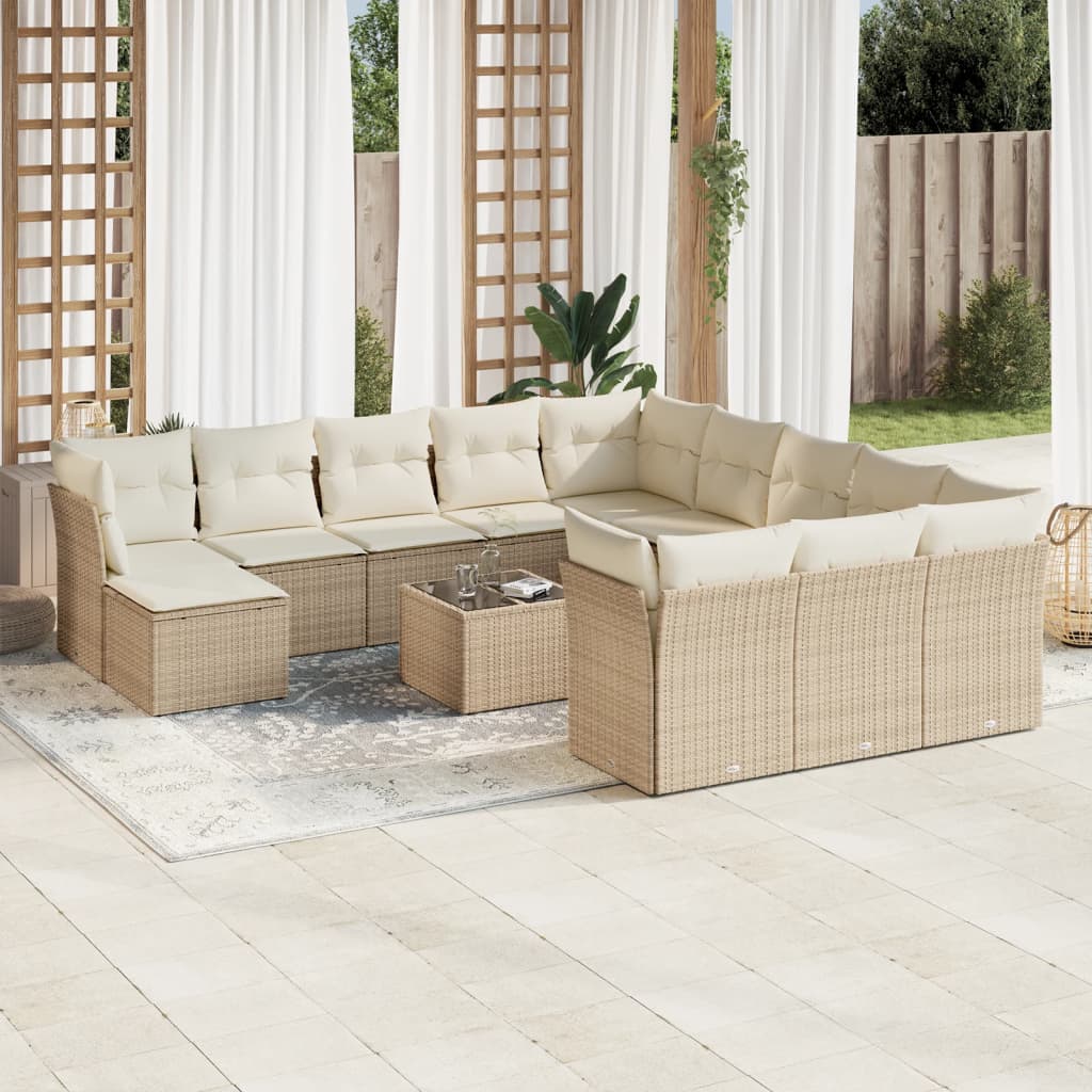 12-delige Loungeset met kussens poly rattan